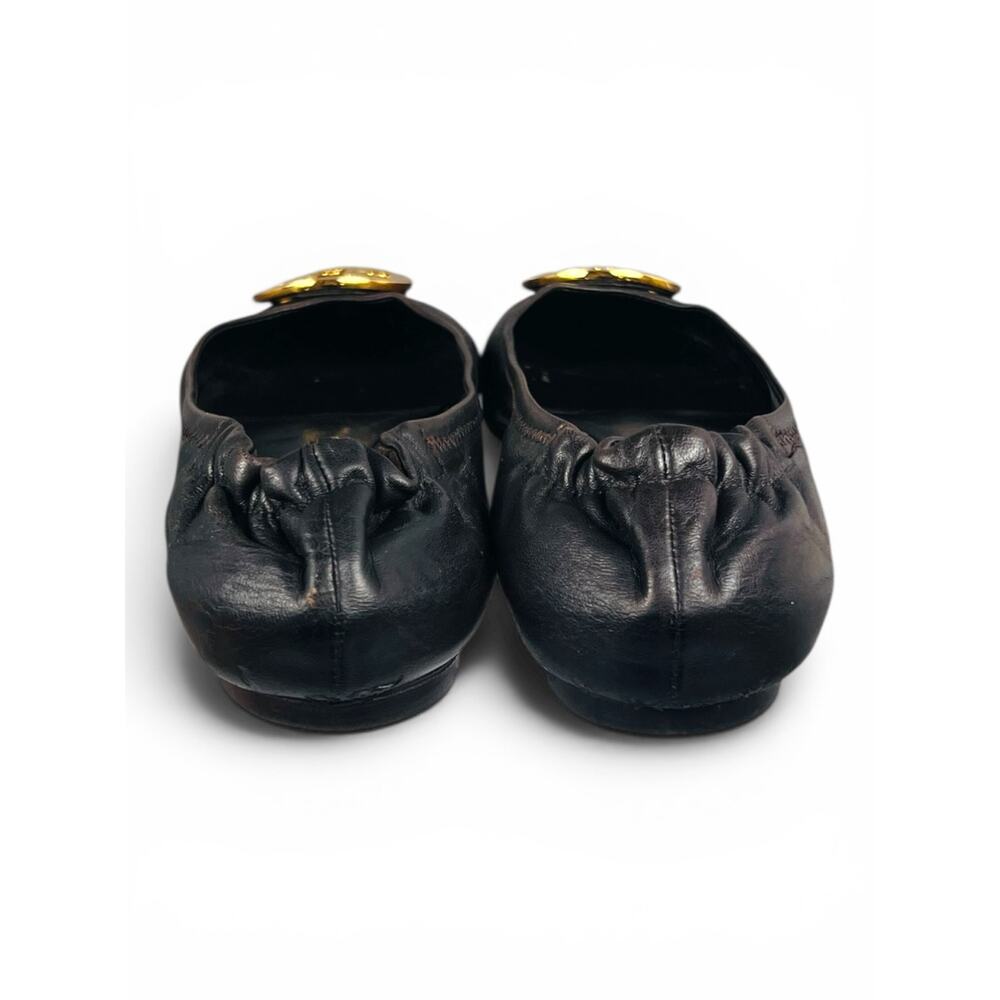 Tory Burch Minnie Travel Ballet Flats Brown Leather Gold Logo Medallion Size 6.5 - Picture 5 of 9